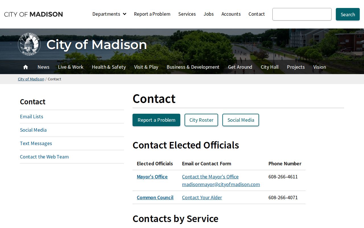 Wisconsin phone directory of Madison city department contacts and phone numbers