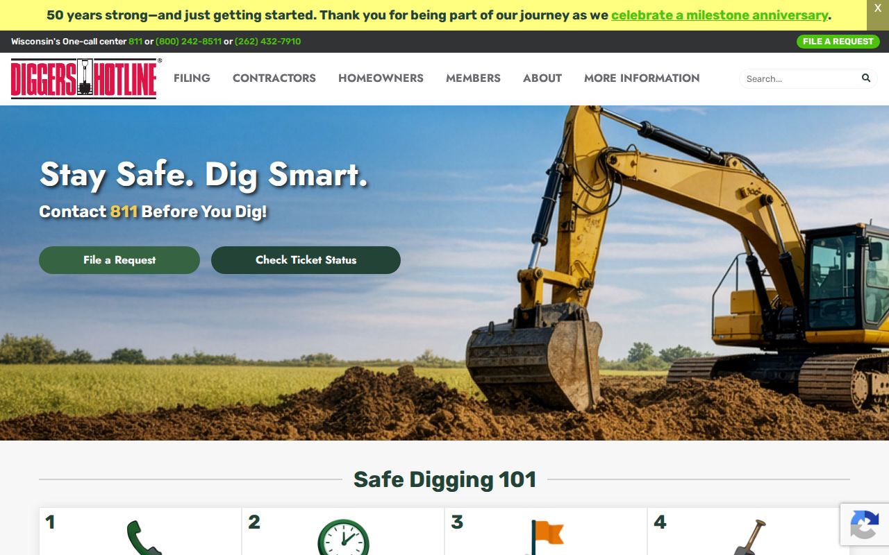 Wisconsin phone codes and the 811 Diggers Hotline online locate request system