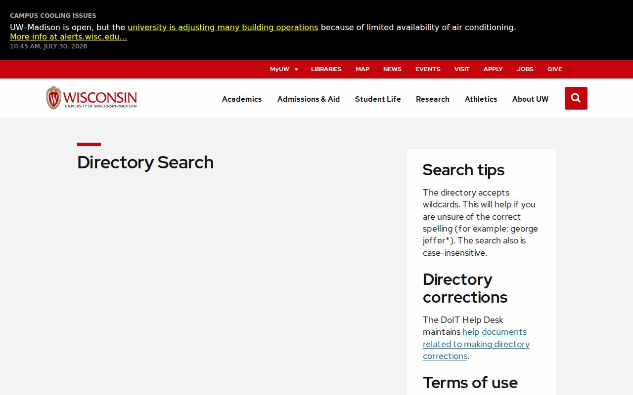 Wisconsin phone numbers searched through the UW-Madison people and pages directory