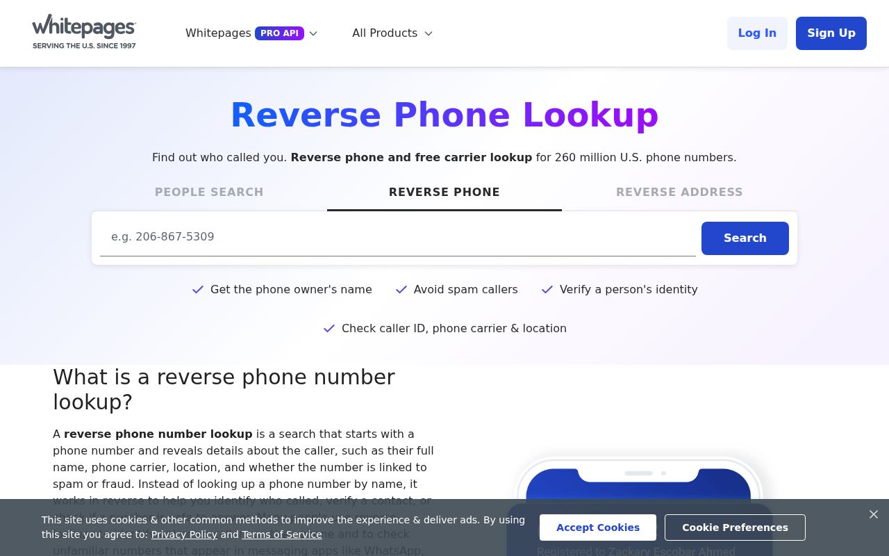 Wisconsin phone numbers checked through the Whitepages third-party reverse phone lookup